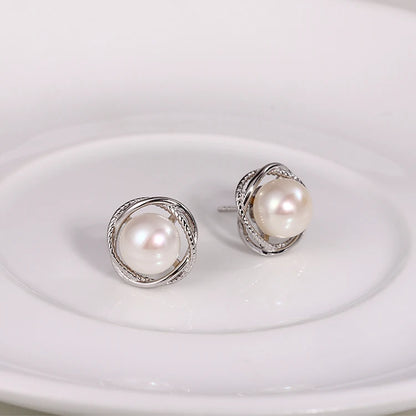 Women fine jewelry 925 sterling silver classy dainty elegant pearl flower earrings