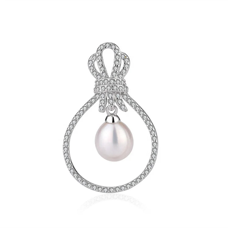 Custom long necklace women delicate silver single pearl and diamond pendant for chains