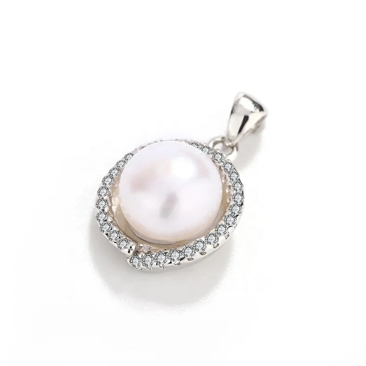 Wholesale custom women jewelry 925 sterling silver freshwater pearl circle round necklace pendant