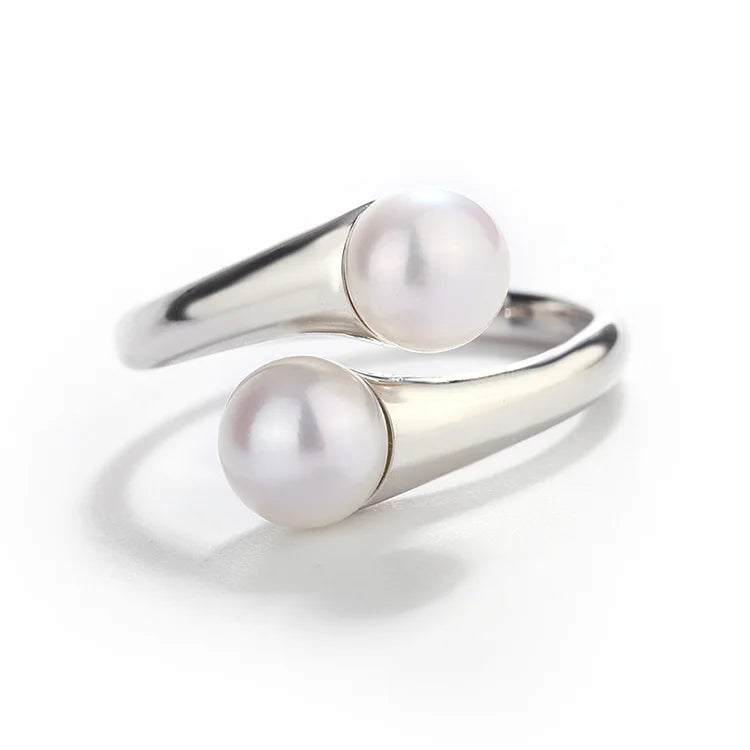 Simple engagement wedding elegant 925 sterling silver freshwater pearl ring for women