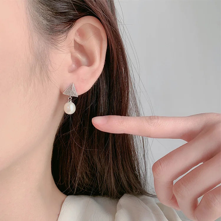 Fine fashion zircon jewelry wholesale 925 sterling silver natural pearl irregular shape luxury stud earrings