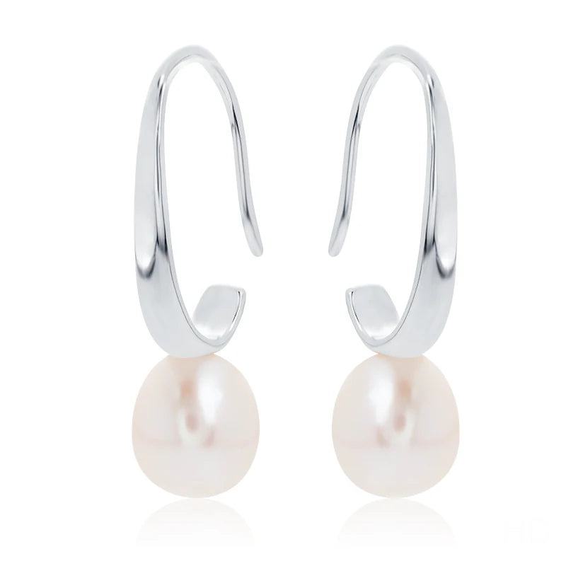 Fashion jewelry wholesale designer inspired ladies 925 sterling silver freshwater pearl hook earrings