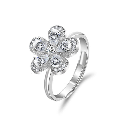 Jeweller Buy Certified Moissanite Diamond Flower Ring 925 Sterling Silver Rhodium Plated Prong Setting