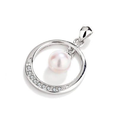 Custom logo 925 sterling silver fine pearl circle round shape charm pendants jewelry for women necklace