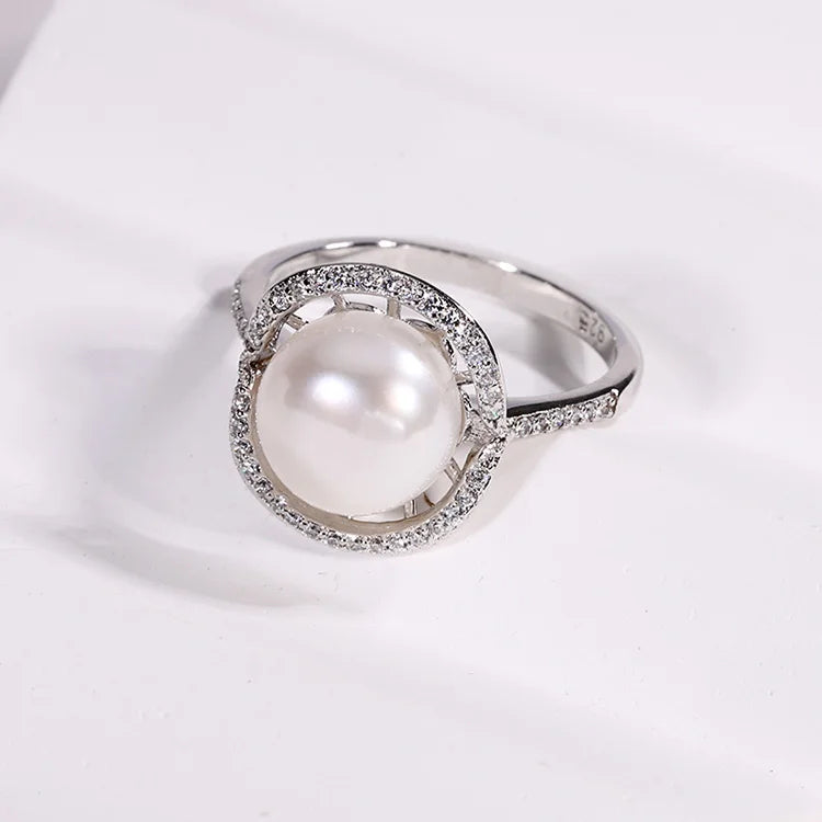 Customizable jewelry small zircon moissanite diamond set 925 sterling silver rings with round big pearl