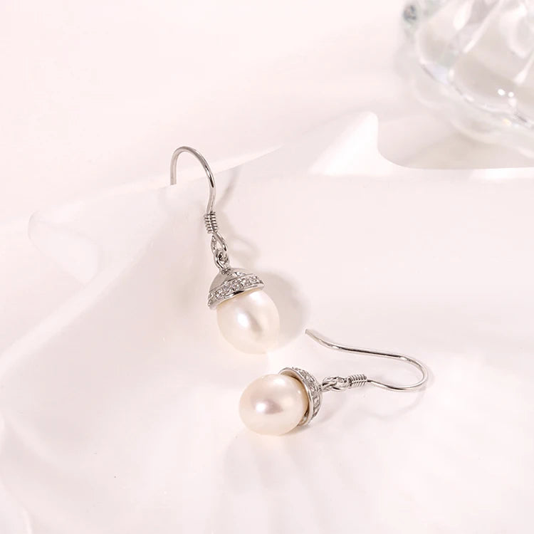 Fish hook earring wires sterling silver 925 freshwater pearl cubic zirconia jewellery for women