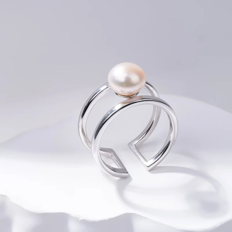 S925 pure silver pearl ring, female niche design, light luxury, high-end feeling, cool style, Instagram trendy fashion