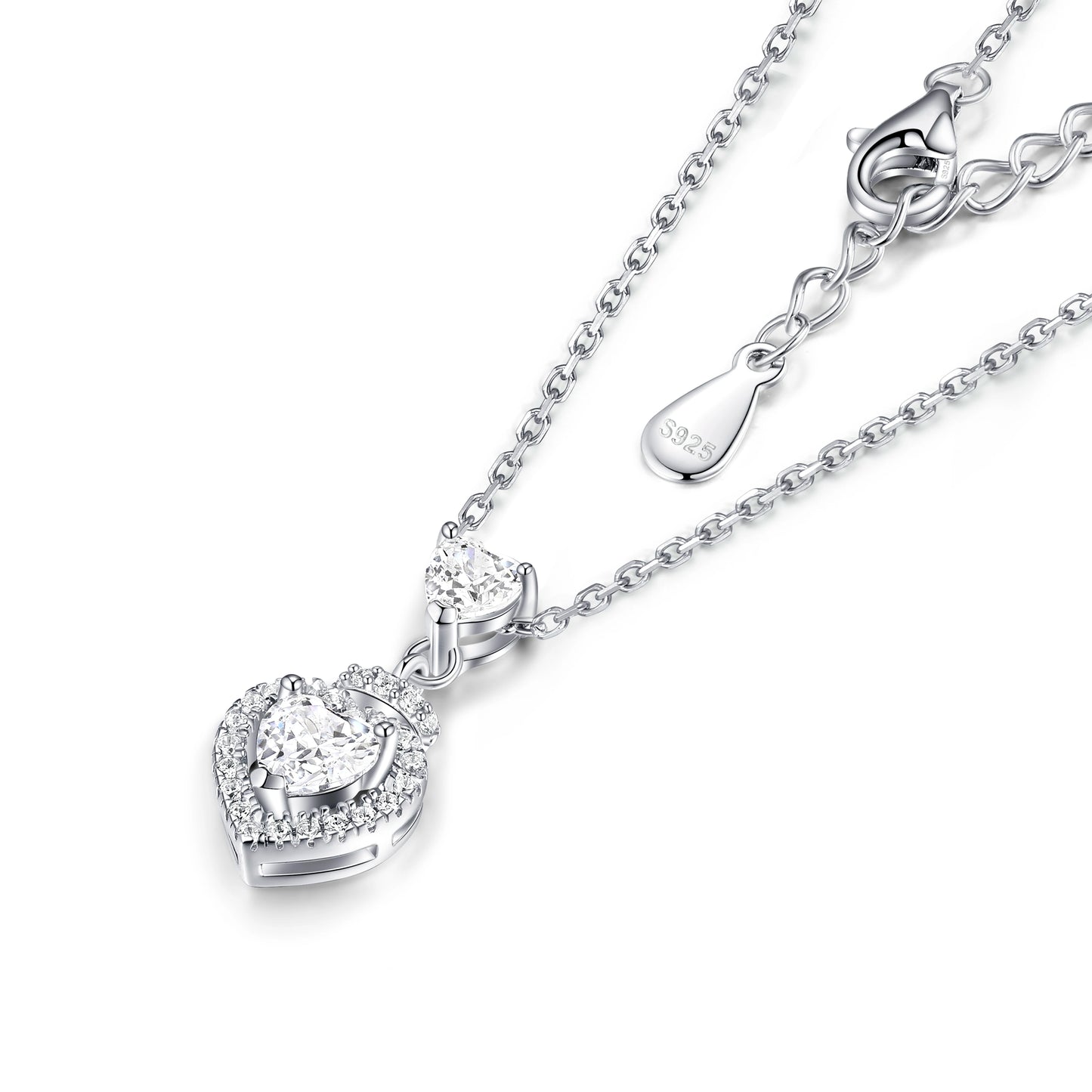 Fashion Silver Jewelry Women Pendant Rhodium Plated Zirconia Heart Necklace Silver 925