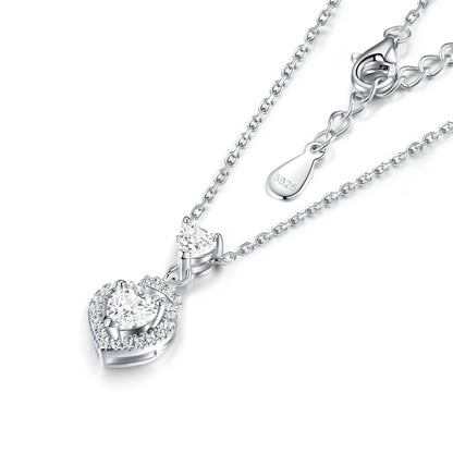 Fashion Silver Jewelry Women Pendant Rhodium Plated Zirconia Heart Necklace Silver 925