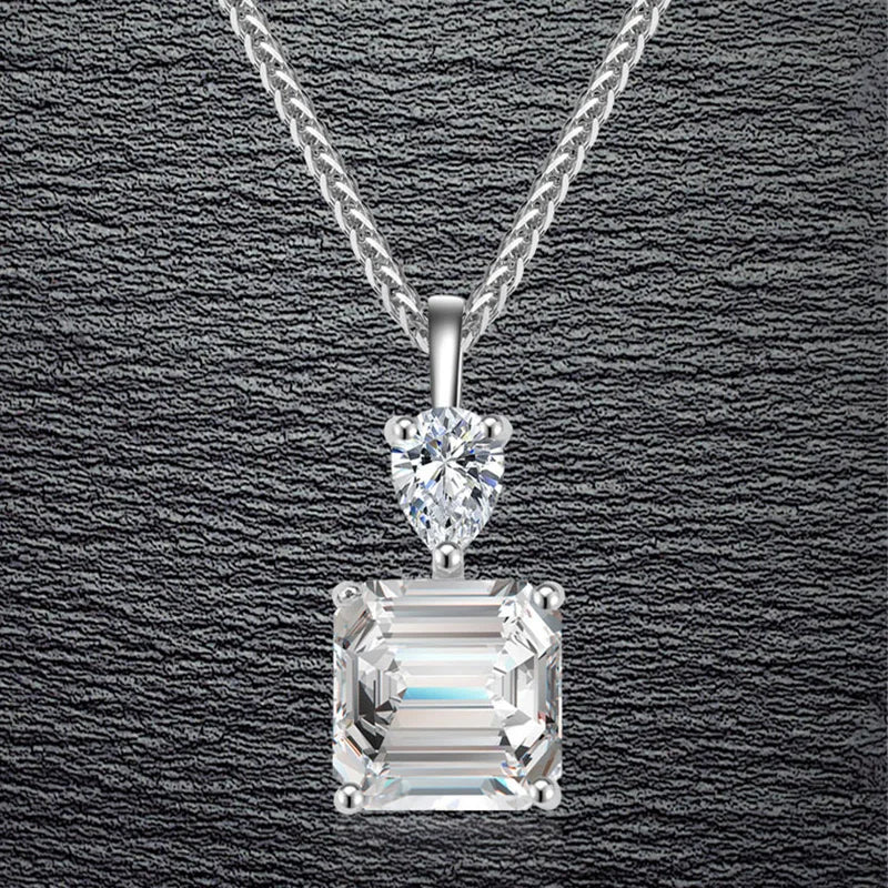 Jeweller Buy Luxury 925 Sterling Silver Link Chain Necklace with Square Pendant VVS Moissanite Diamond