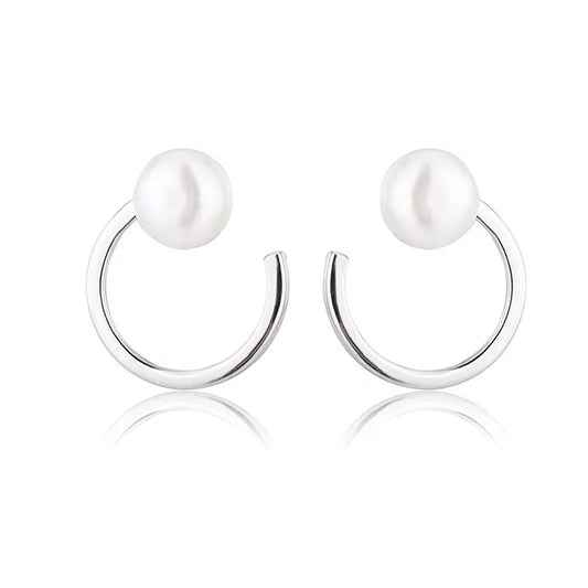 Luxury statement gold women fashion silver 925 small hoop white pearl studs earring