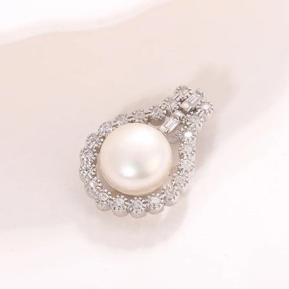 Zircon Moissanite Diamond Setting Border Frame 925 Sterling Silver Freshwater Pearl Pendant for Women