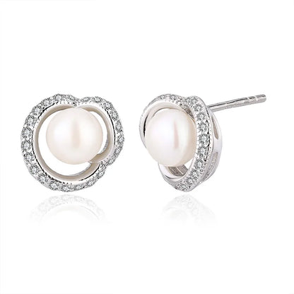 Custom logo bulk wholesale jewelry 2024 fashion fine freshwater pearl diamond s925 sterling silver stud earrings