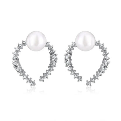 Trending fashion wholesale fine jewelry 925 sterling silver diamond and pearl lightweight stud earrings with stones for women