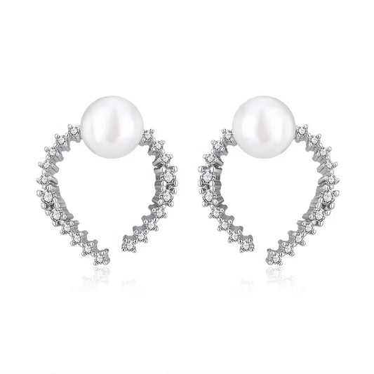 Trending fashion wholesale fine jewelry 925 sterling silver diamond and pearl lightweight stud earrings with stones for women