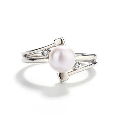 Original ladies women diamond wedding sterling silver simple white freshwater pearl ring with a pearl