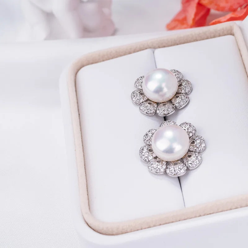 luxury 925 Silver Freshwater pearl earring ladies fashion drop pendant earrings Rhodium Plated  Engagement Women  Stud Earrings