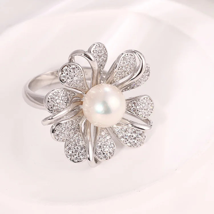 Bulk wholesale fashion luxury wedding fine jewelry dainty 925 sterling silver girls flower freshwater pearl ring for women