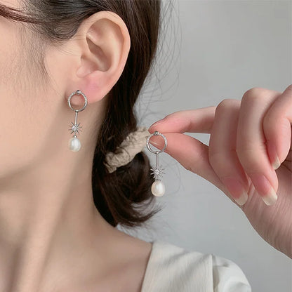 Trendy wholesale bulk fashion jewelry ladies zircon 925 silver pearl studs earrings for women