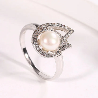 Luxury fashion jewelry ladies female finger 925 sterling silver casual zircon freshwater pearl ring for women