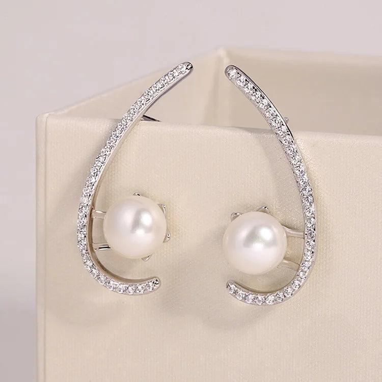 Wholesale bulk oem fine fashion jewelry 925 sterling silver natural pearl diamond luxury women earrings