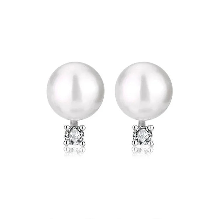 Simple fancy 925 sterling silver and natural white pearl stud earrings for women