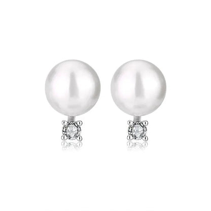 Simple fancy 925 sterling silver and natural white pearl stud earrings for women