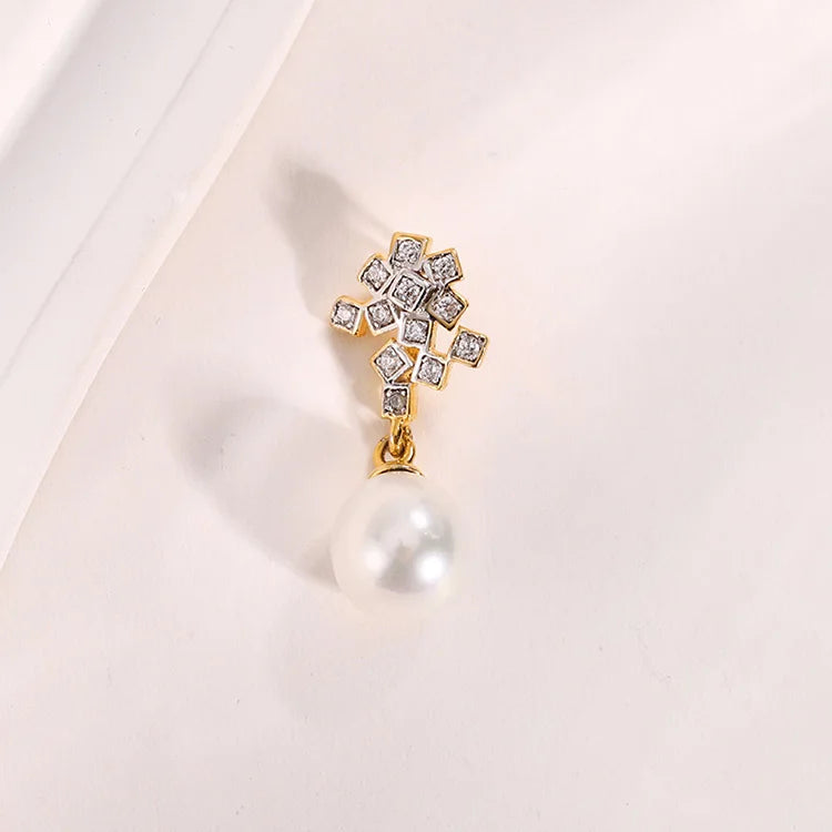 Fashion custom jewelry 925 sterling silver zircon diamond-set modern drop pearl gold plated pendant and charms