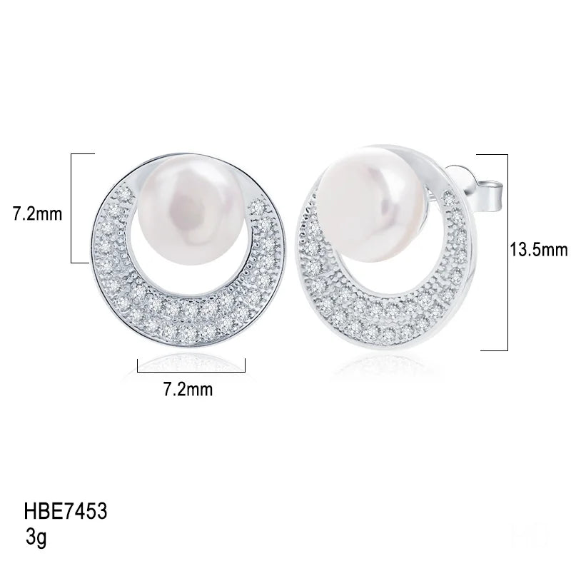 rhodium sterling silver 925 cubic zirconia jewellery freshwater pearl stud earrings 18K gold for women