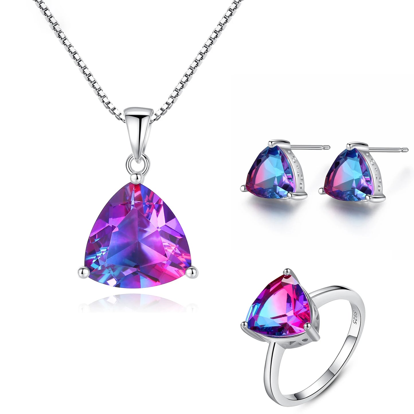 Jewelry Set 925 Sterling Silver Women Jewelry Zircon Stone Ring Necklace Earring Non Tarnish Rhodium Plated Jewelry Sets