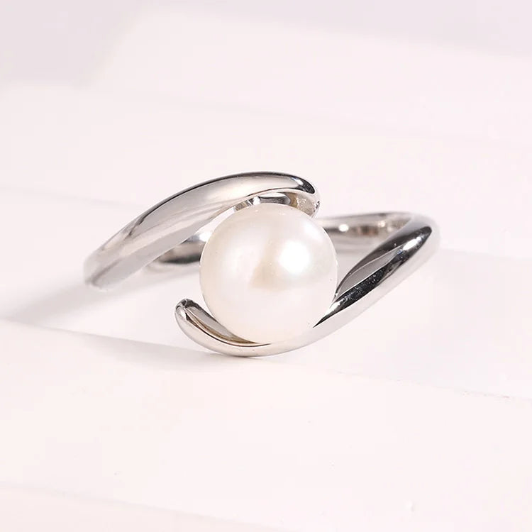 Minimalist 925 sterling silver casual fashion jewelry women freshwater pearl ring