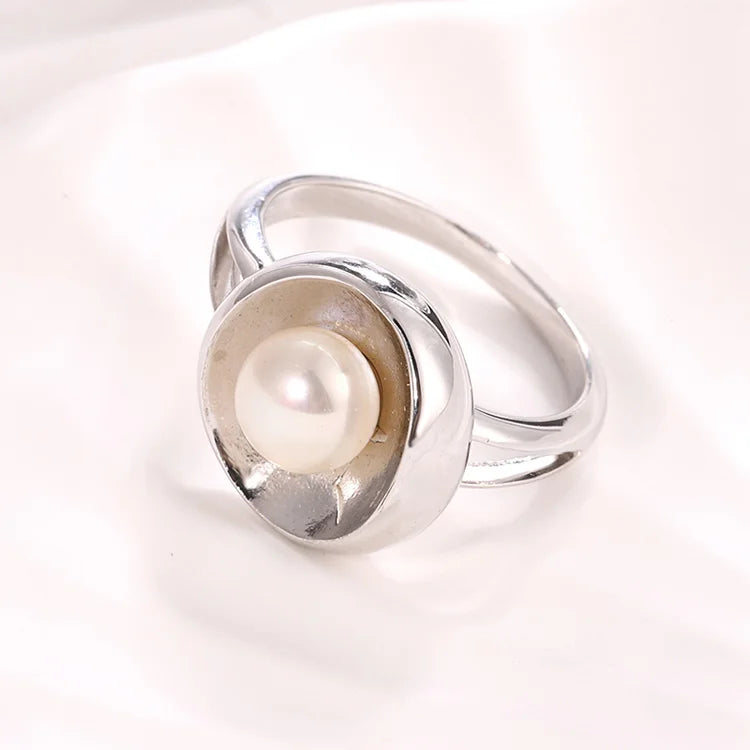 Wholesale fashion 925 sterling silver minimalist simple engagement women freshwater pearl ring for girls