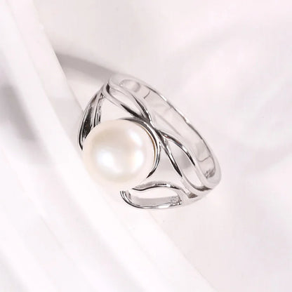 Best price personalized custom unique dainty 925 silver big freshwater pearl ring  with white pearl