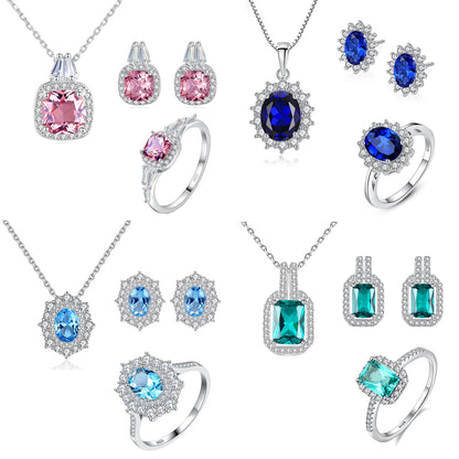 Jewelry Set  Women Jewelry Rhodium Plated Colorful Zirconia Stone Ring Necklace Earring Non Tarnish Jewelry Sets