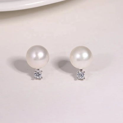 Simple fancy 925 sterling silver and natural white pearl stud earrings for women