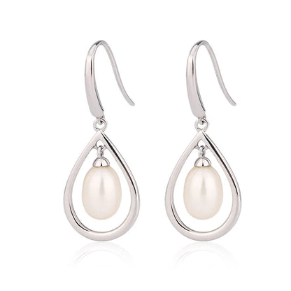 Dangle drop hook crochet teardrop 925 sterling silver freshwater cultured pearl earrings