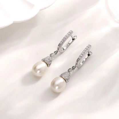 Fashion jewelry elegant classy custom logo freshwater pearl women stud earrings with diamond gemstone