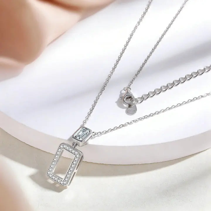 Luxury Dainty Square Pendant Jewelry Women CZ Diamond Rhodium Plated Non Fade crafted 925 sterling silver necklaces