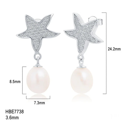 Classic Design Hypoallergenic Freshwater Pearl Drop Earrings 925 Sterling Silver Cubic Zirconia Fashion Women Jewelry