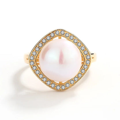 High quality wholesale price beautiful 18k gold plated 925 sterling silver ring with a pearl and zircon diamond