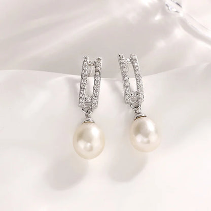 Wholesale bulk luxury 925 sterling silver fine women jewelry fashion pearl stud earrings with zircon diamond