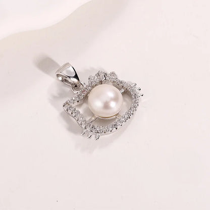 Wholesale custom made ladies 925 sterling silver necklace diamond-set dainty pearl cat animal shape charm pendant for women