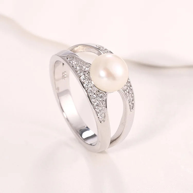 Custom fashion 925 sterling silver simple jewelry lady women's freshwater pearl ring for girls