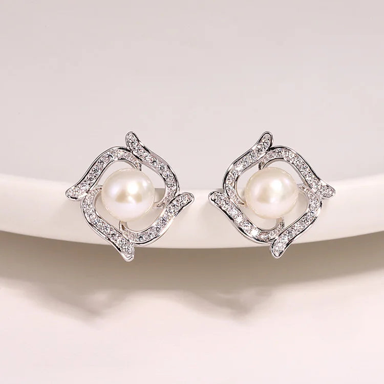 Zircon stone freshwater pearl women earrings 925 sterling silver stud with natural stones