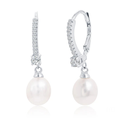 High-end S925 Sterling Silver Freshwater Pearl Earrings Cz Cubic Zirconia Drop Earings Fashion Women Jewelry