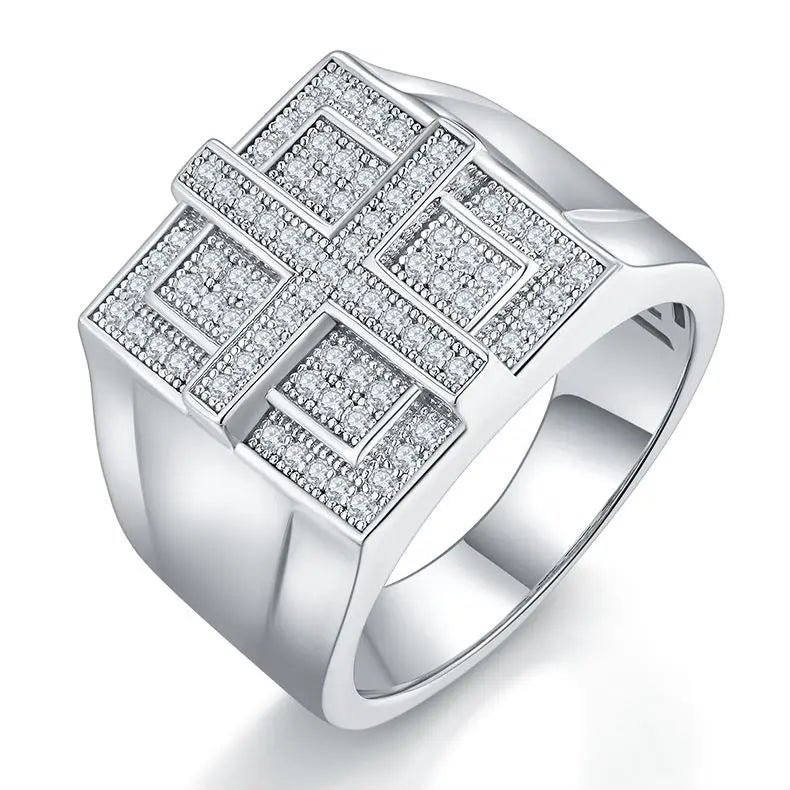 Men's Moissanite Cross Ring, 925 Silver, Trendy Jewelry for Daily/Party Wear, Perfect Birthday Gift for Friends