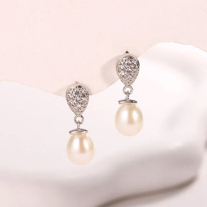 Beautiful stylish drop trendy 925 sterling silver freshwater cultured pearl earrings for women