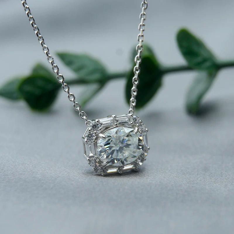 Jeweller Buy 925 Sterling Silver Moissanite Pendant Necklace with 2CT Oval Cut Diamond Rhodium Plated