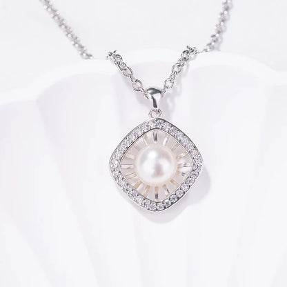 Custom logo moissanite geometric 925 sterling silver necklace pearl pendant for pearl setting