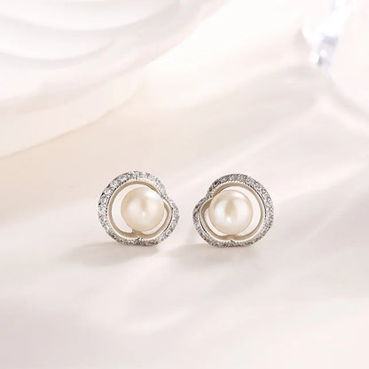 Custom logo bulk wholesale jewelry 2024 fashion fine freshwater pearl diamond s925 sterling silver stud earrings